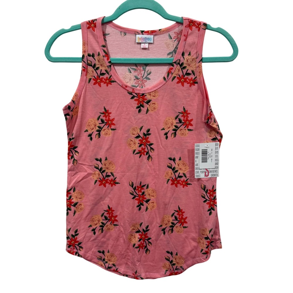 LuLaRoe‎ Pink Floral Tank Top Scoop Neck Sleeveless Rose Print Small NWT 246735